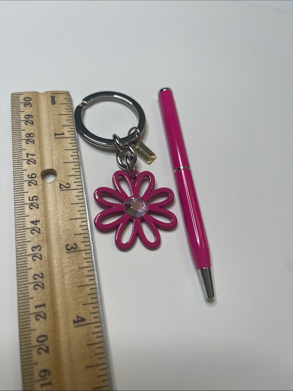 Coach Pink Floral Keychain with Matching Pink Coach Pen - Picture 3 of 9